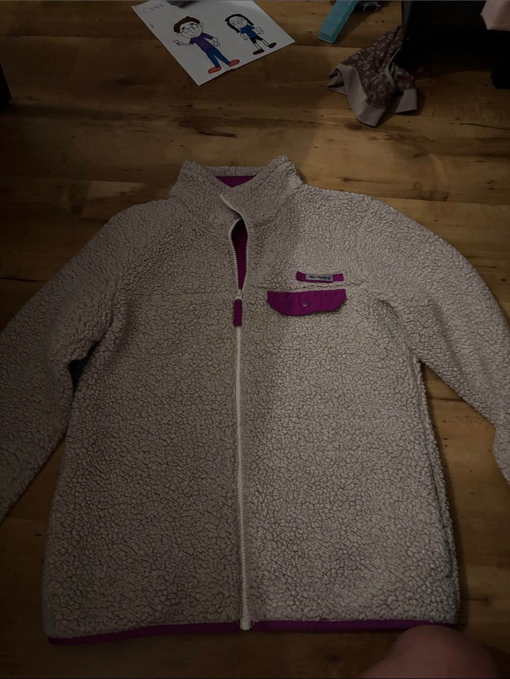 Columbia Cream Sherpa Jacket with Pink Trim